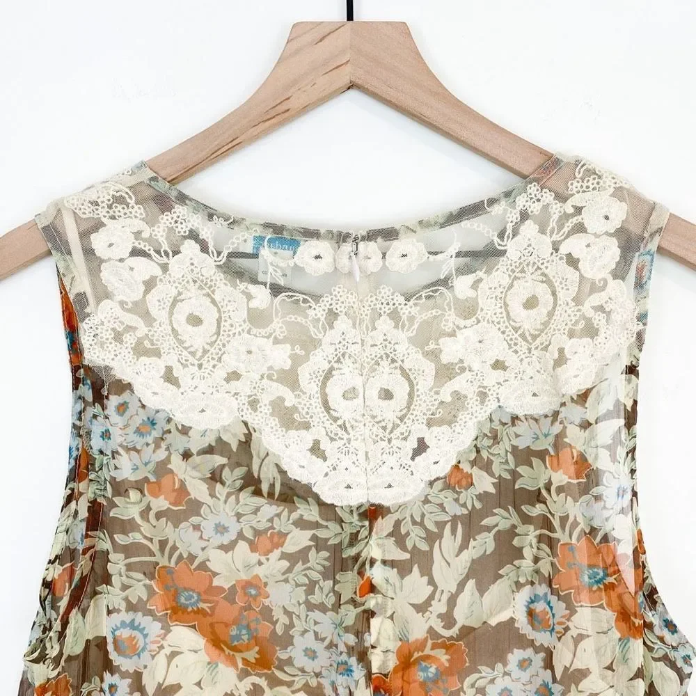 Sundance Sheer Floral Panel Lace Tiered Dress Embroidered Mesh Sleeveless Summer - Picture 7 of 12